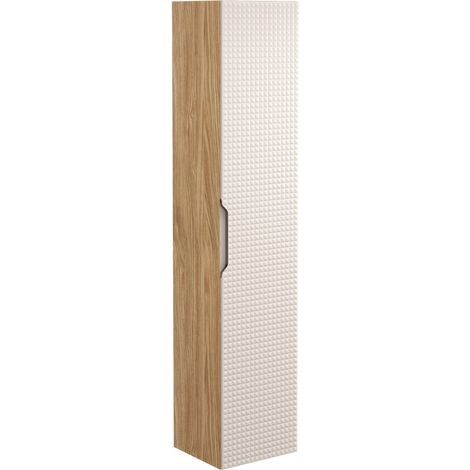 Colonna da bagno VELNIA – 1 porta – H170 cm – Colori rovere chiaro e beige – Da appendere