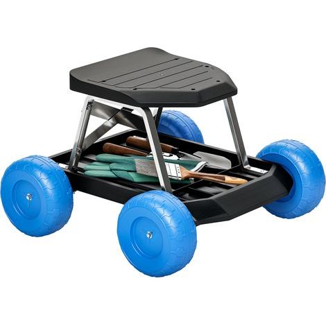 Siège de jardin sur roues tabouret de jardinage plateau à outils pour désherber planter 50 x 49 x 32 cm bleu (1/5)