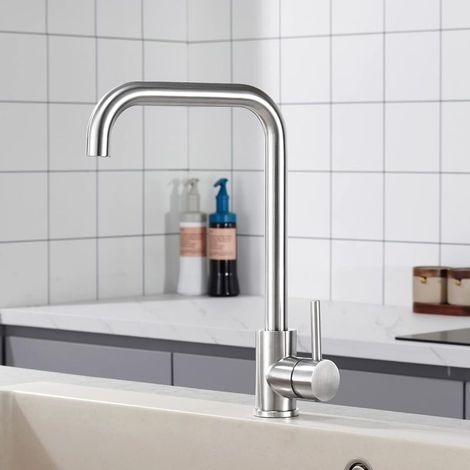 Robinet Cuisine Chrome, Mitigeur Cuisine 360° rotatif en acier inoxydable Convient pour robinet d'évier Mitigeur Cuisine, Eau froide et chaude réglable (1/5)
