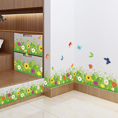 Décorations de fenêtre printanières - Cadres de fenêtre avec fleurs sauvages, insectes et papillons - Affichage saisonnier pour vitres, lot de stickers (1/5)