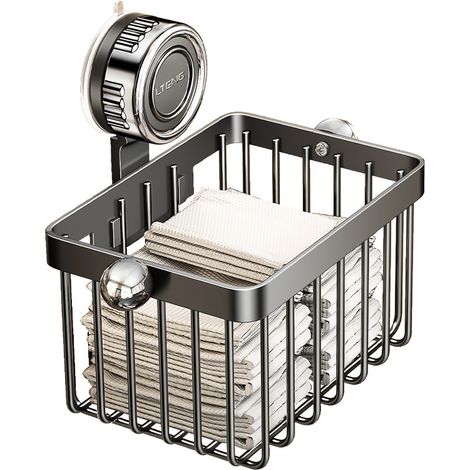 Panier de rangement pour lingettes faciales à ventouses gris canon, fixation murale sans perçage pour salle de bain, unité simple (1/5)