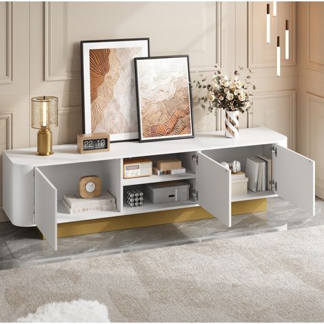 Mueble TV blanco con almacenaje y cableado 170 cm OKMYHOME (1/5)