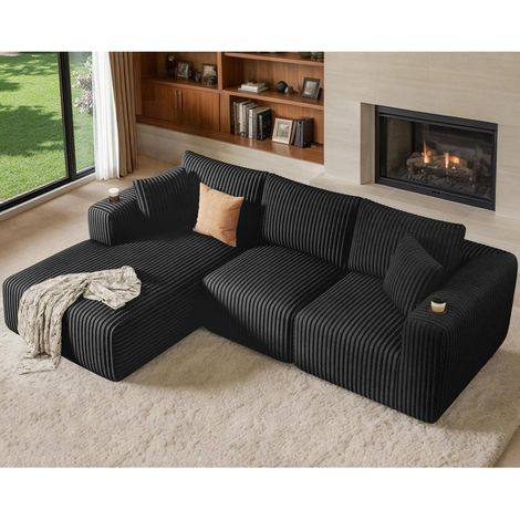 Modulares Sofa L-Form Cord mit Getränkehalter, ausziehbar, Memory-Schaum (1/5)