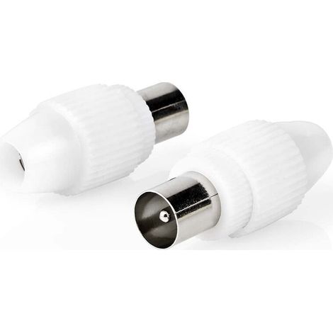 Nedis IEC (Coax) Stecker / Gerade / Stecker / Vernickelt / 75 Ohm / Schraube / Kabeleingangsdurchmesser: 7.0 mm / Metall / PVC / Weiss / 2 Stück / Box