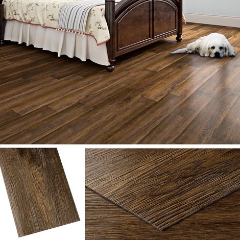 Dalle PVC Adhesif Effet Bois Marron 90x15CM Lino Sol Chambre 36-Pièces Parquet Adhesif Salle de Bain Cuisine Carrelage Sol Effet Bois Foncé Salon Corridor (1/5)
