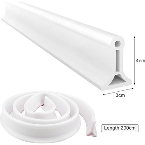 Silicone Shower Protection Strip, Self Adhesive Shower Threshold Bar for Bathroom and Kitchen Toilet, Can Be Cut and Bend, White (200cm x 4cm x 3cm) (1/4)