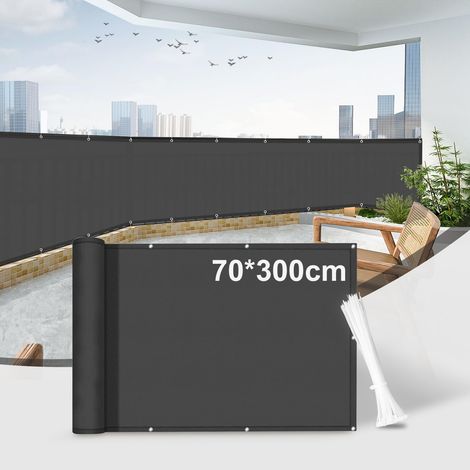 Brise Vue Balcon Anthracite 70x300cm, Clôture Jardin Extérieure pour Jardin Exterior, avec Trous et Serre Câbles, UV Résistant - Anthracite (1/5)