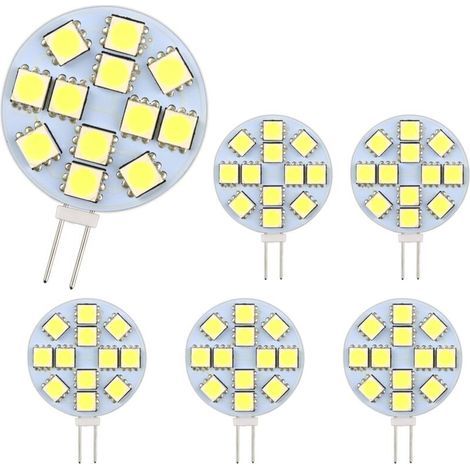 Ampoules LED G4 2W, AC/DC 12-24V, lumière blanche froide 200LM 6000K, 12 x 5050SMD, équivalent ampoule halogène 20W, ampoules LED rondes G4, lot de 6. (1/5)