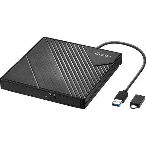 Lecteur DVD Externe USB 3.0 Type C, Lecteur Graveur CD DVD Externe USB C Laptop Mac, Enregistreur Portable RW/ROM Transmission Rapide pour Windows 11/10/8/7, Mac OS, Linux, Laptop PC (1/5)