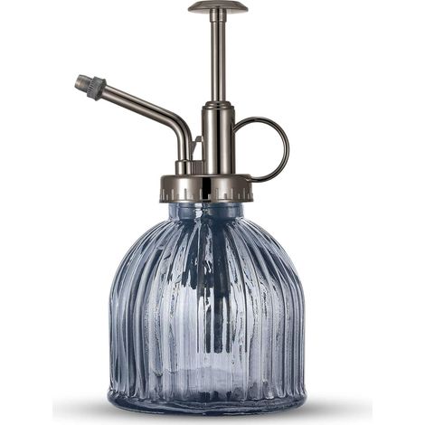 Vaporisateur en verre gris pour plantes - 16,5 cm, pulvérisateur à pompe vintage, arrosoir d'intérieur pour succulentes, bouteille de brumisation décorative (1/5)