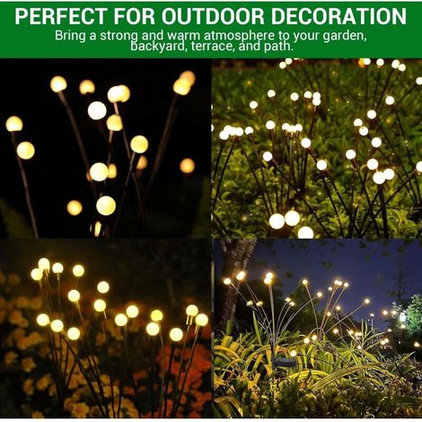 6 Pièces 8 LED Lumière de Jardin Solaire, Lumières Solaire Firefly Extérieur Décoratives,Etanche IP65 Lampe Exterieure pour Allée Terrasse Jardin Décoration (Blanc Chaud) (1/4)