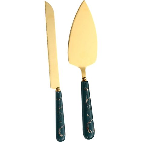 Spatule gâteau + couteau inox manche céramique, 2 pièces pour pizza, tarte, gâteau (1/5)