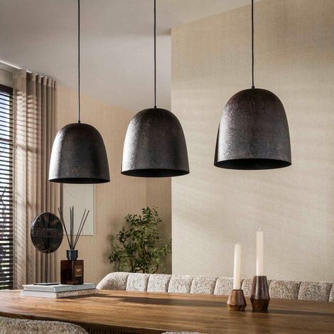 Suspension 3 lampes 115x29x150 cm en métal vieilli brun
