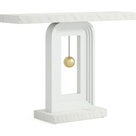 Console étroite 100 cm en MDF avec plateau effet marbre blanc, design géométrique moderne pour entrée, couloir ou salon, table d'appoint élégante  CHICFURN (1/5)