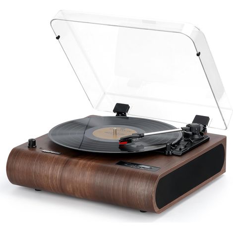 Tourne Disque, Platine Vinyle Bluetooth à 3 Vitesses avec Haut-parleurs intégrés, Radio FM, Codage Vinyl-MP3, Lecture USB et SD, écran LED, Lecteur de LP rétro en Bois (1/5)