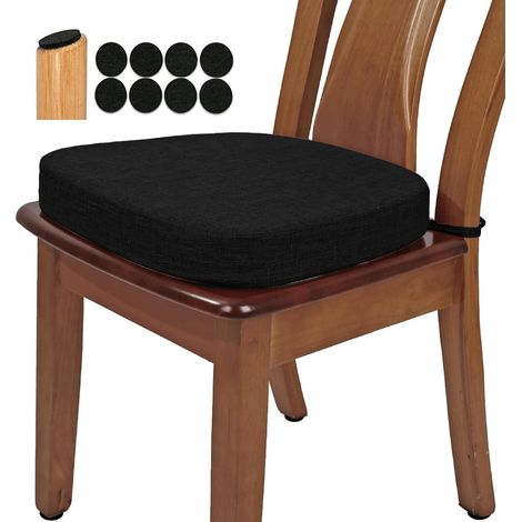 Coussin de chaise de salle à manger original en lin épais de 6,3 cm, en forme de U, mousse haute densité, confortable, antidérapant pour chaise d'intérieur (1 pièce, noir) (1/5)