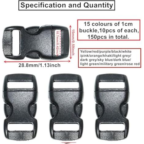 150 pièces Boucles en Plastiques pour Sangle, 10 mm Boucle Plastique Latéra Clip Fermoir pour Sangle Accessoires de Sac à Dos, Tente, Sac à Dos Enfant, Collier de Chien (multicolore) (1/5)