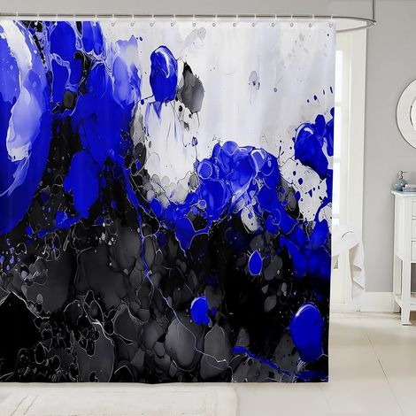 Rideau Douche 180x210cm Art Abstrait,Rideaux de Douche Bleu,Rideau de Baignoire Art Fluide d'encre de Texture de Marbre Ombre,Rideaux Salle de Bain Marbrage Noir Gradient - 180L X 210H cm (1 Panneaux) (1/5)
