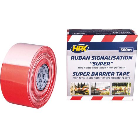 Ruban de marquage haute visibilité et résistance HPX 80 mm x 500 m rouge/blanc. (1/2)
