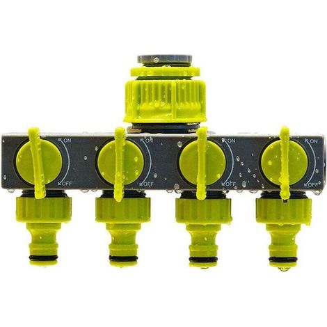 Diviseur de tuyau d'arrosage 4 voies - Divertisseur de robinet avec 4 interrupteurs individuels, connecteur de tuyau distributeur d'eau pour robinet extérieur, sprinkler et systèmes d'irrigation jardi (1/4)