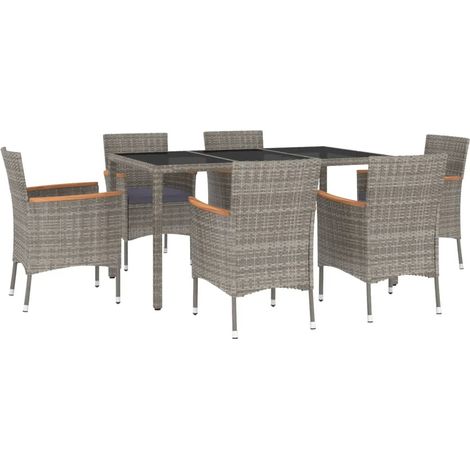 Set comedor jardín 7 pzas y cojines ratán sintético gris vidaXL (1/5)