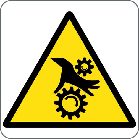 Panneau d’avertissement : danger d’écrasement manuel - Matériau : Aluminium - Taille : 6060 mm - Material: adhesive-pvc - Size: 6060mm
