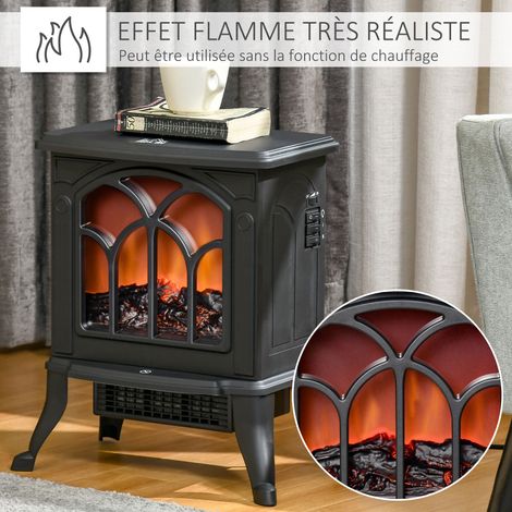 Cheminée électrique sur pied - Modèle rétro effet bois - Chauffage 1500W avec flamme LED réaliste et sécurité anti-surchauffe, noir (1/5)