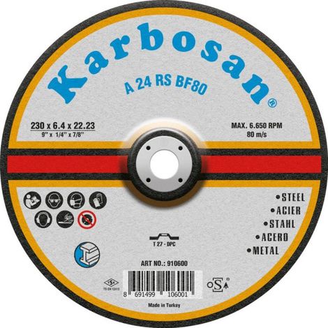 Meule à Ebarber Déporté 230X6.4X22.2 A54R Acier KARBOSAN 910600