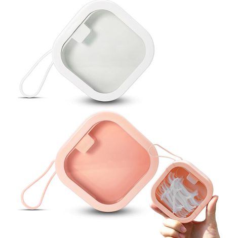 Set aus 2 kleinen, tragbaren Organizer-Boxen für Haargummis, stapelbar, die als Aufbewahrungsboxen für Haare oder kleine Gegenstände auf einem Schreibtisch verwendet werden können.