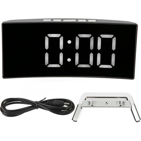 Digital Alarm Clock Mirror Smart Light Sensing Curved Screen LED Clock Digital Temperature Display Alarm Clock for Student White Light (1/4)