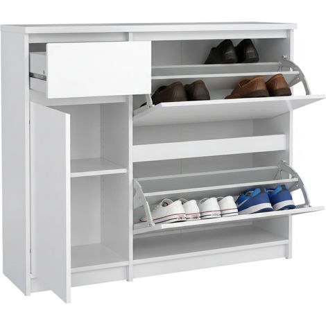 Dmora - Scarpiera Maxime, Mobile portascarpe, Armadio da ingresso multiuso, Mobiletto per calzature, 109x32 h93 cm, Bianco lucido