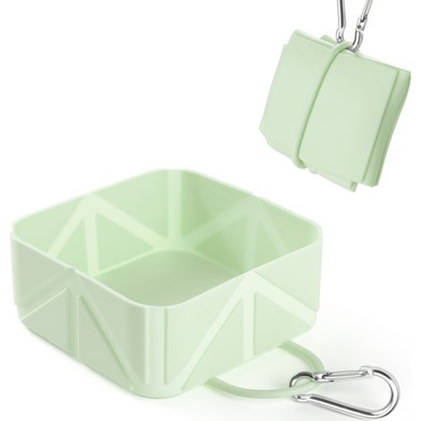 Bol de nourriture carré pliable en silicone pour animaux de compagnie – 10,5 × 10,5 × 4,5 cm, bol de voyage compact avec mousqueton pour chiens et chats (1/5)