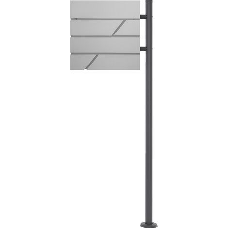ECD Germany Standbriefkasten mit Zeitungsfach, Briefkasten mit Pfosten, Standfuß freistehend, Briefkastenanlage Briefkastenständer Anthrazit Edelstahl, Postkasten Hellgrau Edelstahl pulverbeschichtet