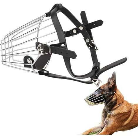 Dog Muzzle Breathable Stainless Steel Adjustable Straps Anti-Chew and Anti-Bark Comfortable Metal Basket for Large Dogs (1/5)