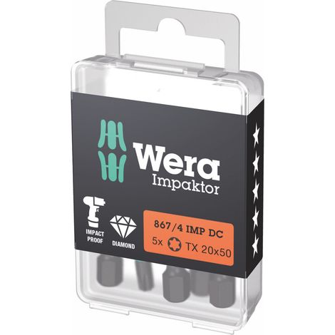 Wera Impaktor Bit für TX, 1/4 Zoll E 6,3 Set, TX-Profil: TX20 5 Stk