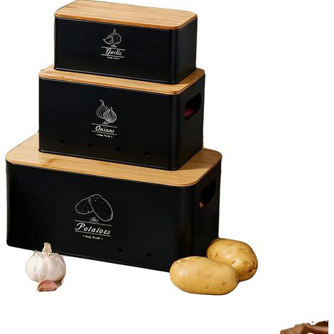 Boîtes de rangement pour légumes, circulation de l'air, design multi-usage, Boîte noire, 3-niveaux-a (1/2)