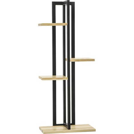 Vierstufiges, gestuftes Pflanzenregal mit unterschiedlichen Höhen, Industriestil, Holz, 45 x 25 x 110 cm