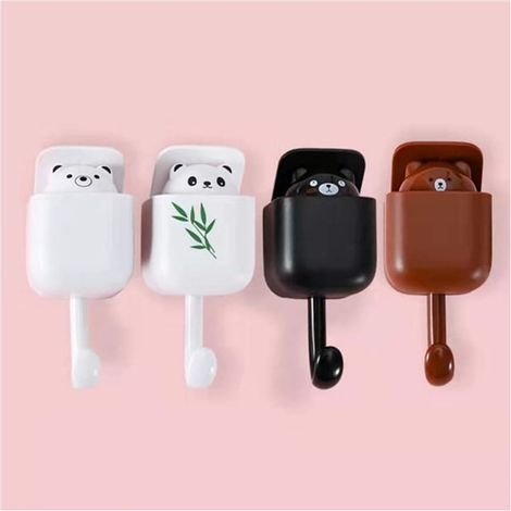 Lot de 4 jolis crochets autocollants pour clés, manteaux, peignoirs et serviettes (motif ours) (1/5)