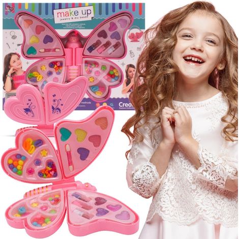 Sun Baby 2-in-1 Schmetterlings-Make-up-Armband-Schmuckperlen-Aufkleber-Lippenstift-DIY-Set