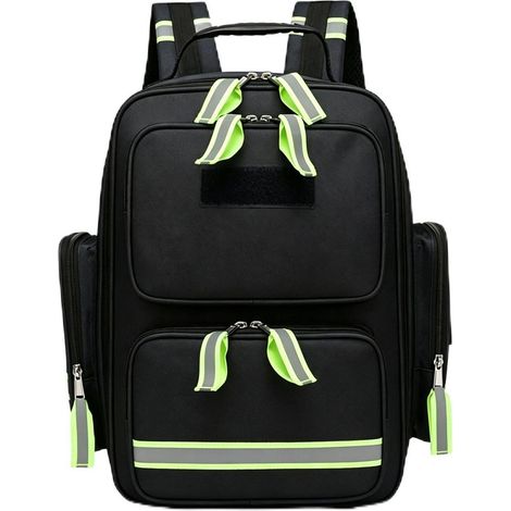 Notfall-Trauma-Rucksack mit großer Kapazität, reflektierend, für Camping, Radfahren, Ausflüge, Schwarz