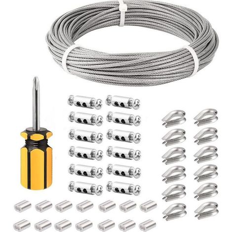 Câble en acier inoxydable 3mm revêtu PVC 50m – Résistant à l'abrasion et à la corrosion – Manchons et cosses inclus – Pour garde-corps et treillis (1/5)