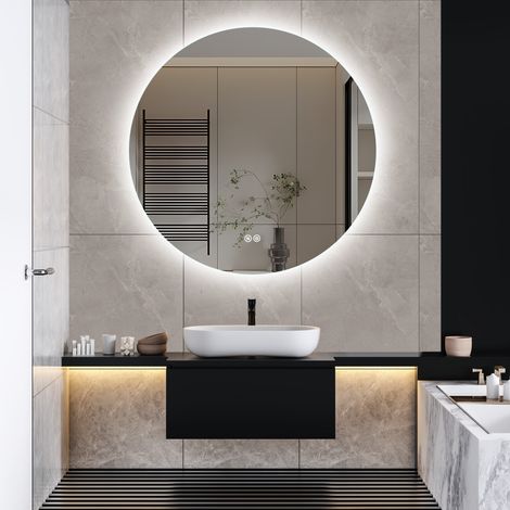 Miroir de Salle de Bain 80x80cm, Miroir Lumineux Mural avec Dimmable et Anti-buée, Miroir LED avec Interrupteur Tactile, Sans cadre (1/5)