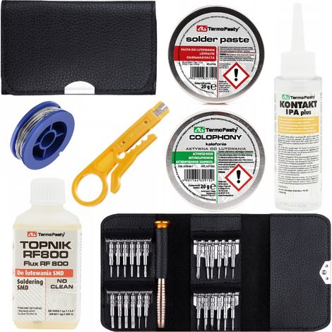 Kit de 25 tournevis en 1 + colophane + pâte à souder + soudure 7 g + flux + contact + pince à dénuder (1/5)