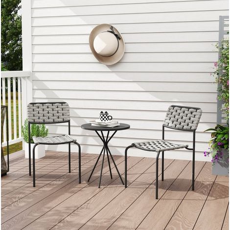 Ensemble de mobilier de jardin en polyrattan 3 pièces avec 2 chaises empilables et table ronde, gris, pour terrasse et balcon (1/5)