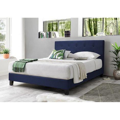 Lit Marco 180x200 Bleu Foncé Avec capitons Sommier inclus Simili Cuir (1/5)