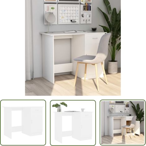 The Living Store Bureau Blanc 100x50x76 cm Bois d'ingénierie - Bureau Blanc - Bureau Design - Bureau Compact - Bureau Avec Tiroir - Meuble De Bureau (1/5)