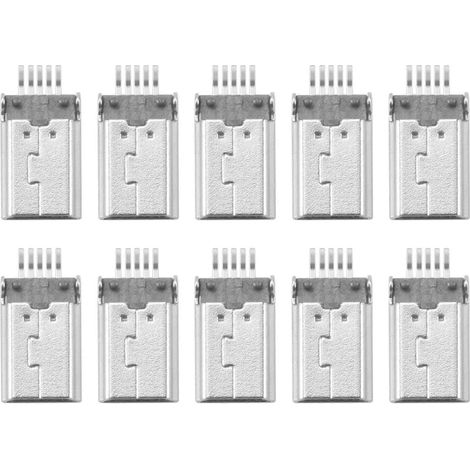 10 connecteurs femelles mini USB type B mâles à 5 broches SMD/SMT soudables à 180 degrés (1/5)
