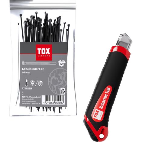 Kit de serre-câbles Clip (300 pièces) + cutter, serre-câbles en 3 tailles avec 100 pièces de chaque, 3,6 x 140/200/300 mm + 1 cutter avec boîtier ABS et 2 lames de rechange, 09990919 (1/4)