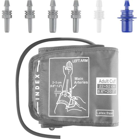 Brassard Tensiomètre de Remplacement 22-52cm Brassard Tensiometre Electrique Tension Bras Grande pour Adultes Avec 6 Connecteurs, Compatible avec la Plupart des Tensiomètres (Très Grand-Gris) (1/5)