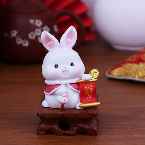 Figurine lapin résine pour nouvel an décoration zodiacale pour maison bureau et table chance et prospérité (1/5)
